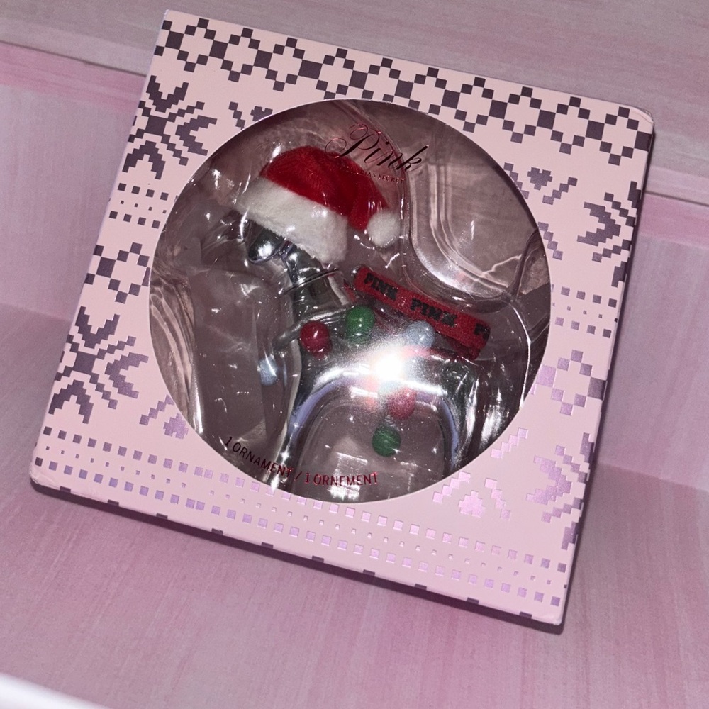 Victoria’s Secret PINK silver Santa hat dog Christmas ornament holiday 2025 gift